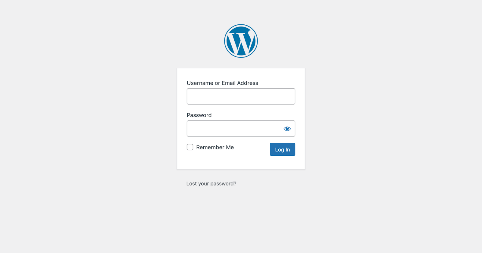 Tela de login do WordPress