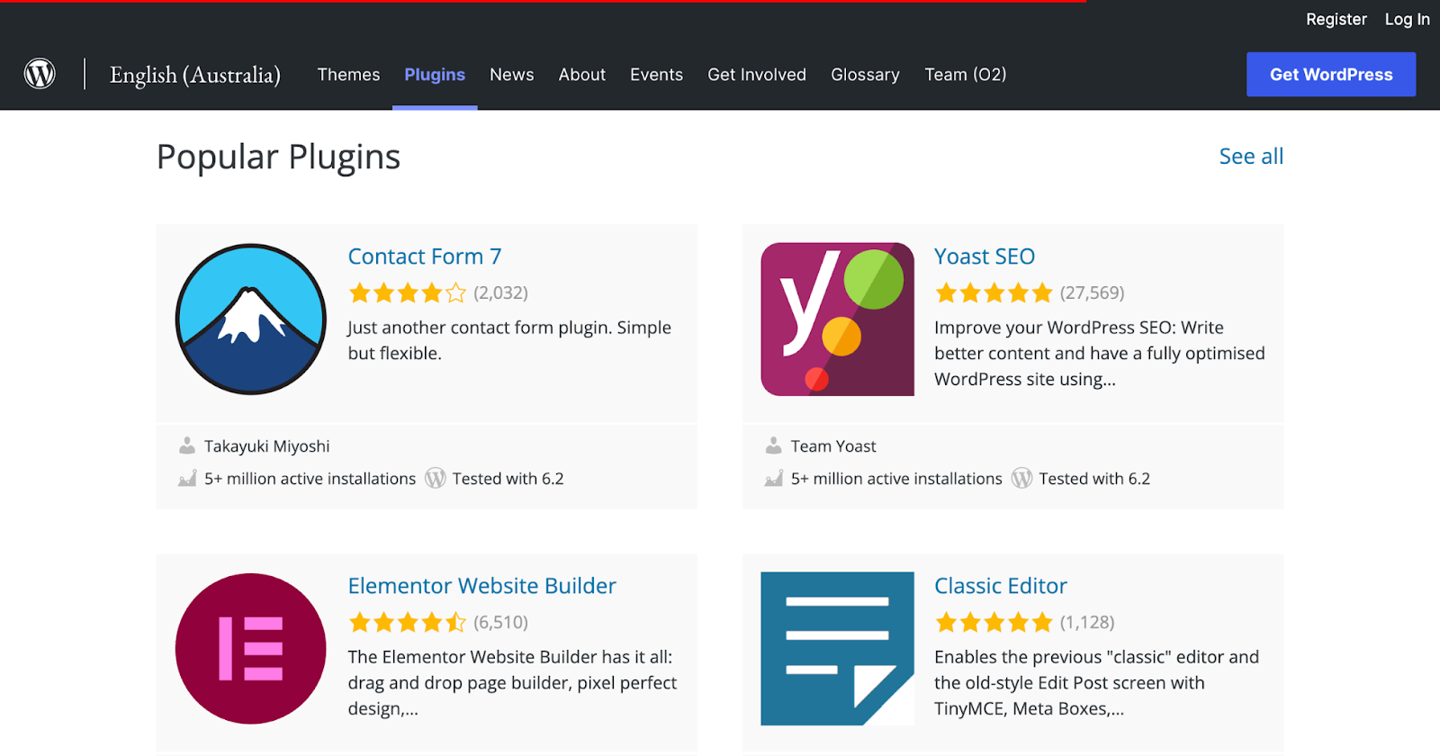 Plugins populares no repositório do WordPress