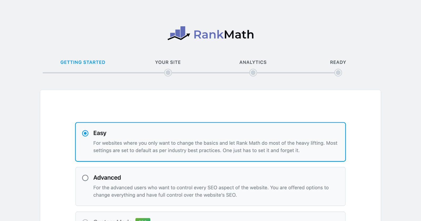 Processo de configuração do Rank Math