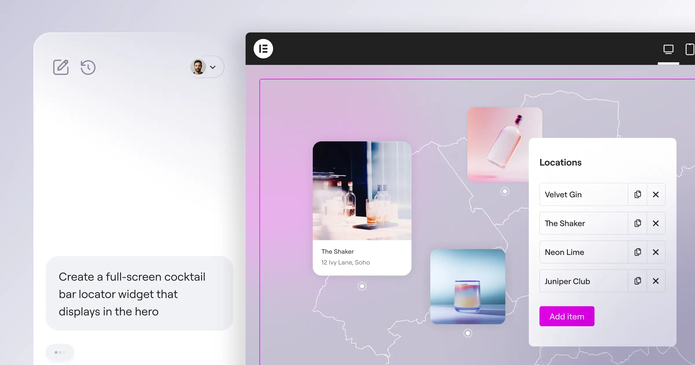 Angie operating inside the Elementor editor and WordPress dashboard as a native AI agent