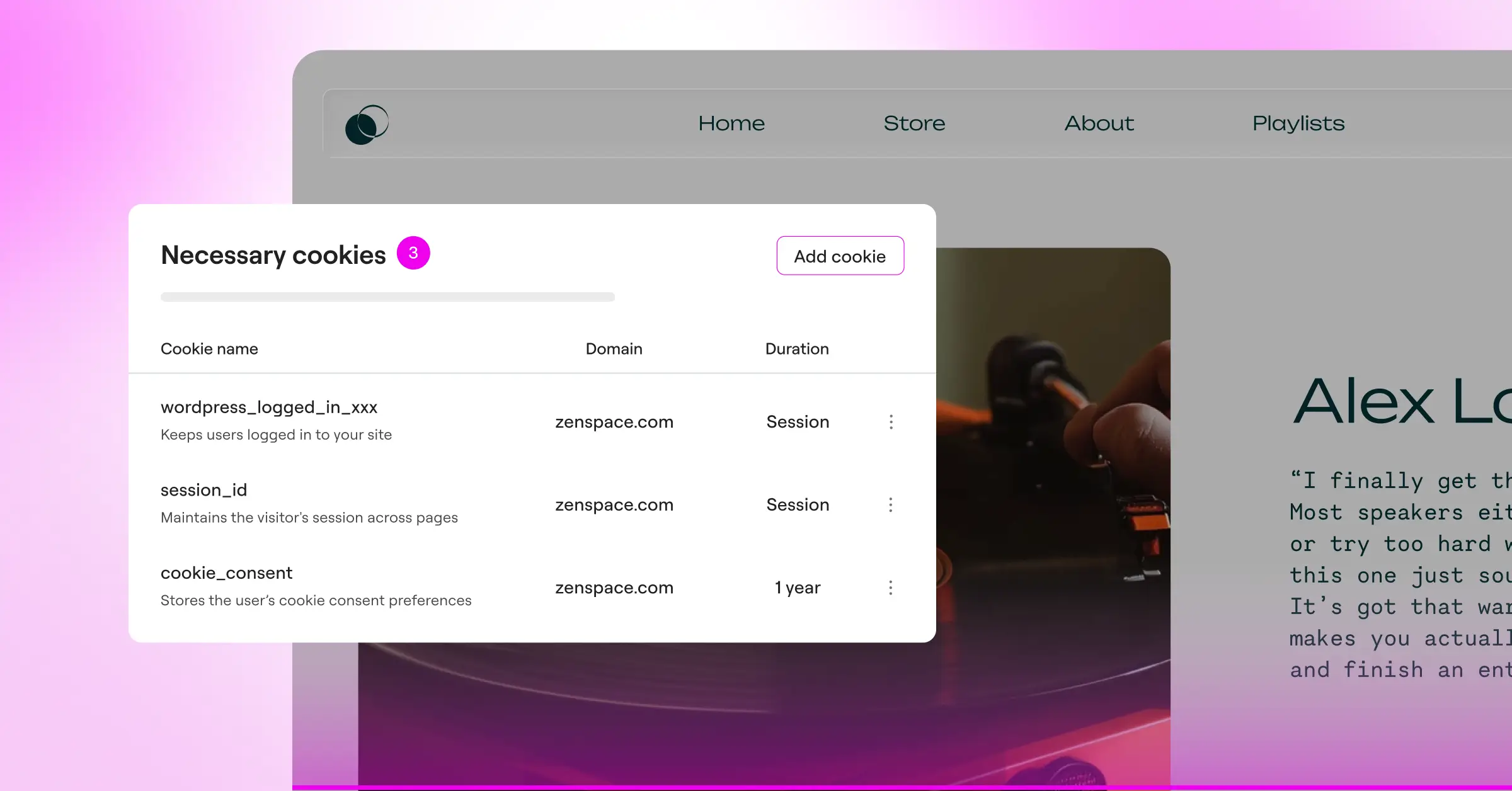 Cookie scan results showing cookies sorted into categories in the Cookie Consent dashboard
