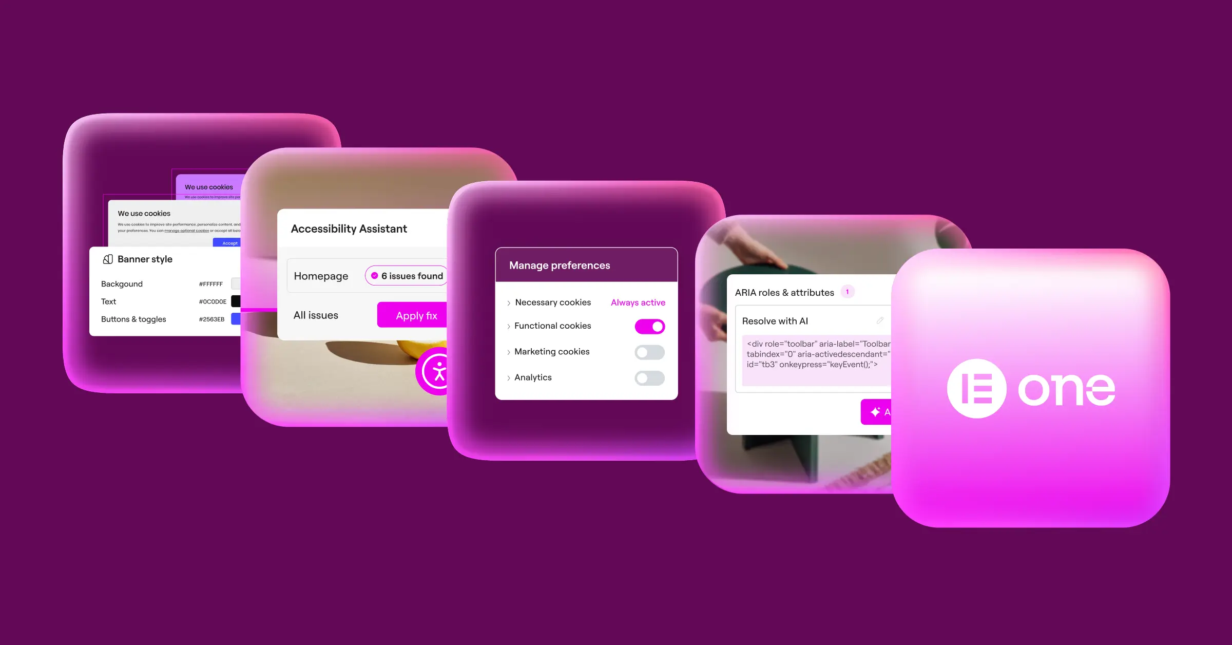 Elementor One dashboard showing Cookie Consent and Web Accessibility tools available together