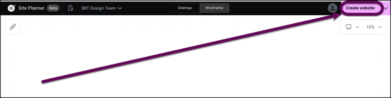 The Create website button turns your design into a site.