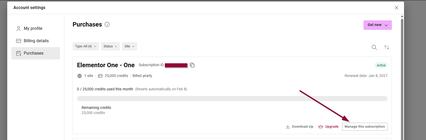 manage subscription