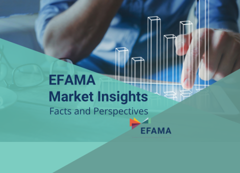 Image of a person scrolling on a tablet with a virtual chart on display and EFAMA branding